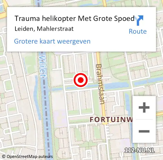 Locatie op kaart van de 112 melding: Trauma helikopter Met Grote Spoed Naar Leiden, Mahlerstraat op 25 december 2023 11:17