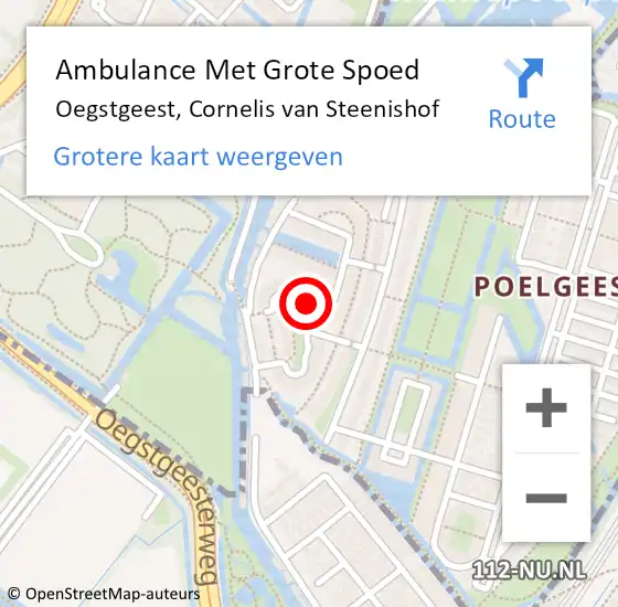 Locatie op kaart van de 112 melding: Ambulance Met Grote Spoed Naar Oegstgeest, Cornelis van Steenishof op 25 december 2023 11:45