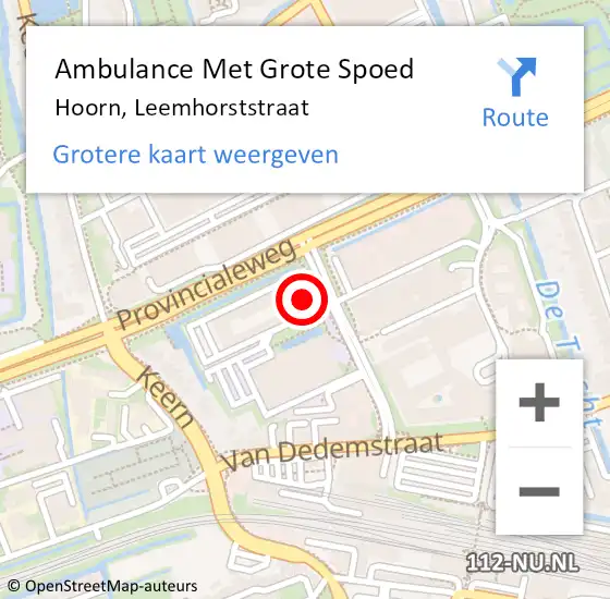 Locatie op kaart van de 112 melding: Ambulance Met Grote Spoed Naar Hoorn, Leemhorststraat op 25 december 2023 12:42