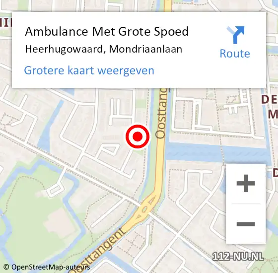 Locatie op kaart van de 112 melding: Ambulance Met Grote Spoed Naar Heerhugowaard, Mondriaanlaan op 25 december 2023 12:46