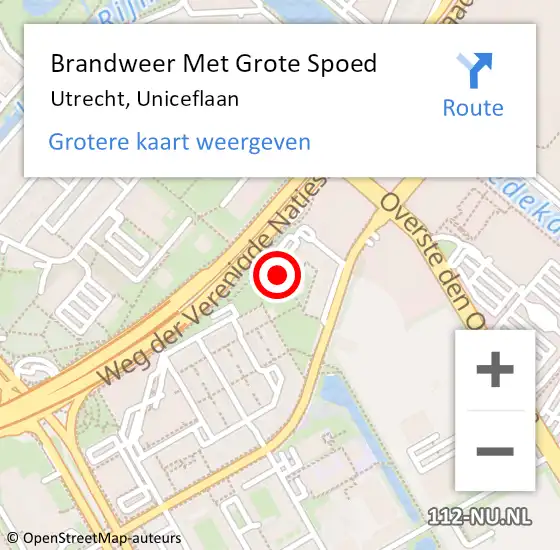 Locatie op kaart van de 112 melding: Brandweer Met Grote Spoed Naar Utrecht, Uniceflaan op 25 december 2023 13:16
