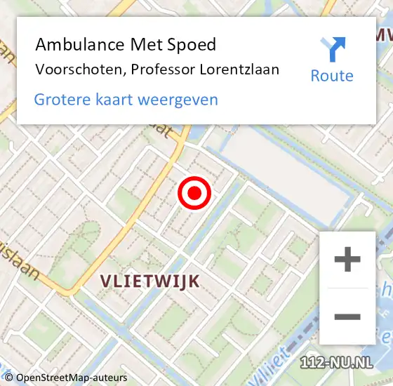 Locatie op kaart van de 112 melding: Ambulance Met Spoed Naar Voorschoten, Professor Lorentzlaan op 25 december 2023 13:20