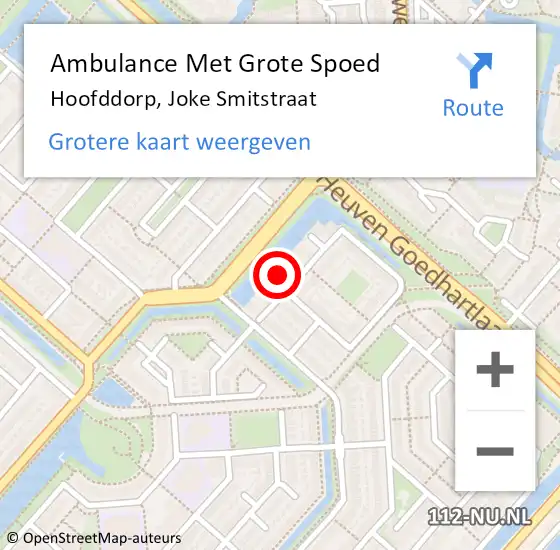 Locatie op kaart van de 112 melding: Ambulance Met Grote Spoed Naar Hoofddorp, Joke Smitstraat op 25 december 2023 13:24