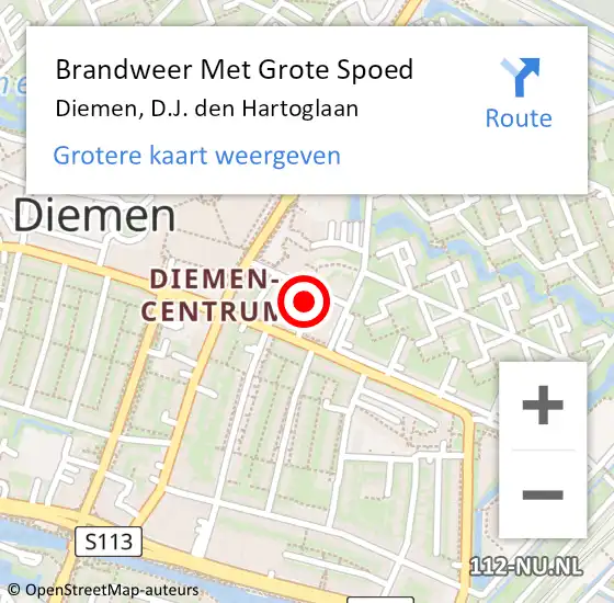 Locatie op kaart van de 112 melding: Brandweer Met Grote Spoed Naar Diemen, D.J. den Hartoglaan op 25 december 2023 13:25