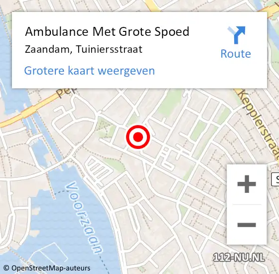 Locatie op kaart van de 112 melding: Ambulance Met Grote Spoed Naar Zaandam, Tuiniersstraat op 25 december 2023 13:39