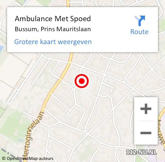 Locatie op kaart van de 112 melding: Ambulance Met Spoed Naar Bussum, Prins Mauritslaan op 19 september 2014 17:23