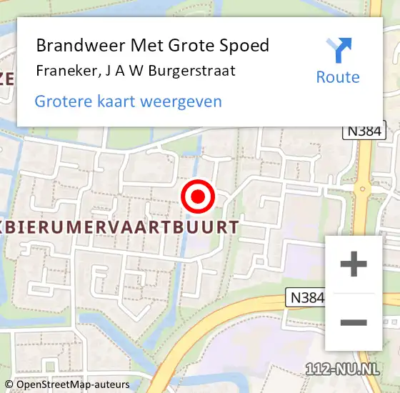 Locatie op kaart van de 112 melding: Brandweer Met Grote Spoed Naar Franeker, J A W Burgerstraat op 25 december 2023 14:55