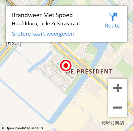 Locatie op kaart van de 112 melding: Brandweer Met Spoed Naar Hoofddorp, Jelle Zijlstrastraat op 25 december 2023 15:37