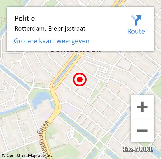 Locatie op kaart van de 112 melding: Politie Rotterdam, Ereprijsstraat op 25 december 2023 15:46