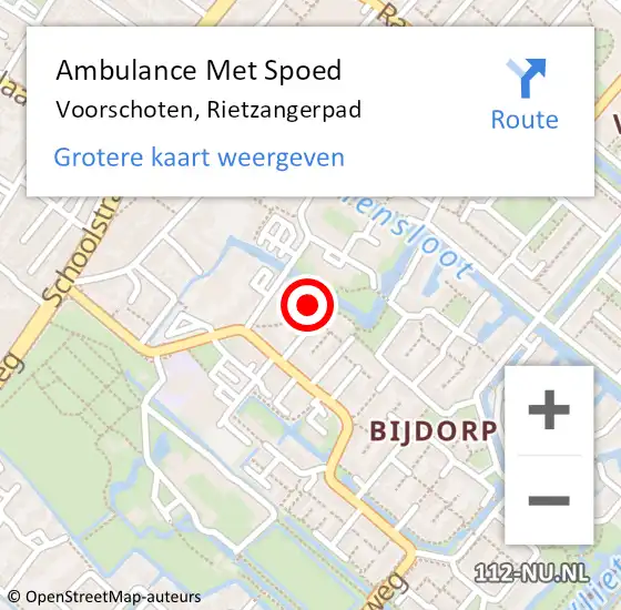 Locatie op kaart van de 112 melding: Ambulance Met Spoed Naar Voorschoten, Rietzangerpad op 25 december 2023 16:19