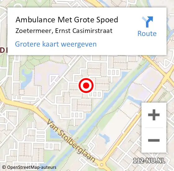 Locatie op kaart van de 112 melding: Ambulance Met Grote Spoed Naar Zoetermeer, Ernst Casimirstraat op 25 december 2023 17:36