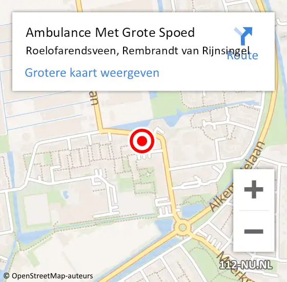 Locatie op kaart van de 112 melding: Ambulance Met Grote Spoed Naar Roelofarendsveen, Rembrandt van Rijnsingel op 25 december 2023 17:55