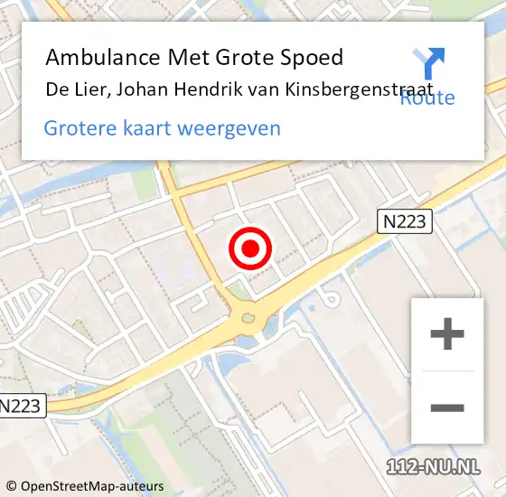 Locatie op kaart van de 112 melding: Ambulance Met Grote Spoed Naar De Lier, Johan Hendrik van Kinsbergenstraat op 25 december 2023 18:05