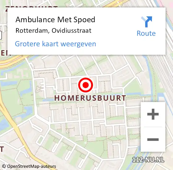 Locatie op kaart van de 112 melding: Ambulance Met Spoed Naar Rotterdam, Ovidiusstraat op 25 december 2023 18:17