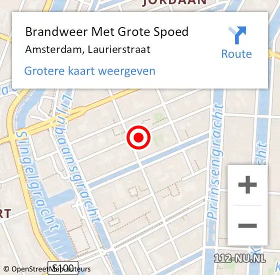 Locatie op kaart van de 112 melding: Brandweer Met Grote Spoed Naar Amsterdam, Laurierstraat op 25 december 2023 18:22