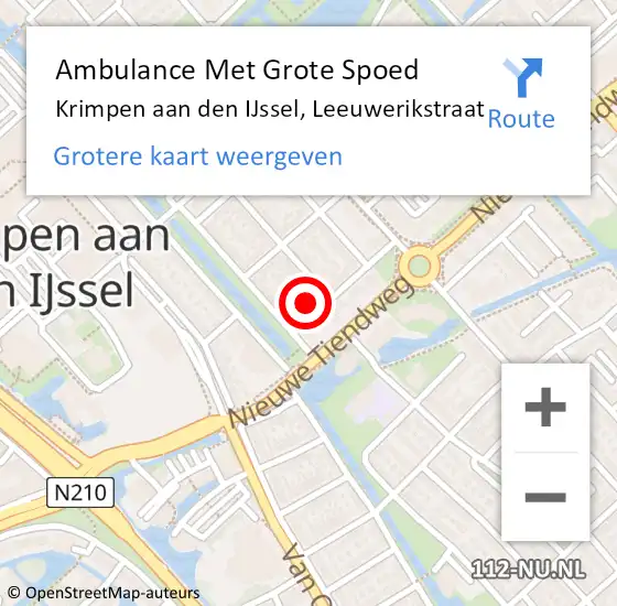 Locatie op kaart van de 112 melding: Ambulance Met Grote Spoed Naar Krimpen aan den IJssel, Leeuwerikstraat op 25 december 2023 18:47