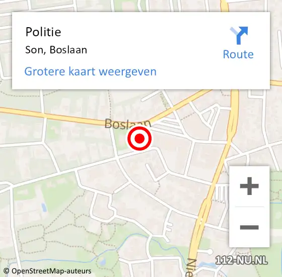 Locatie op kaart van de 112 melding: Politie Son, Boslaan op 25 december 2023 19:16