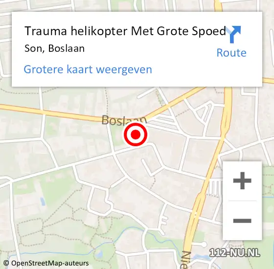 Locatie op kaart van de 112 melding: Trauma helikopter Met Grote Spoed Naar Son, Boslaan op 25 december 2023 19:19