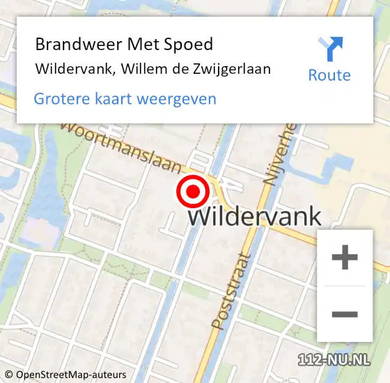 Locatie op kaart van de 112 melding: Brandweer Met Spoed Naar Wildervank, Willem de Zwijgerlaan op 25 december 2023 19:22