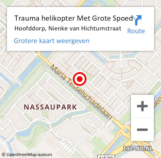 Locatie op kaart van de 112 melding: Trauma helikopter Met Grote Spoed Naar Hoofddorp, Nienke van Hichtumstraat op 25 december 2023 19:56