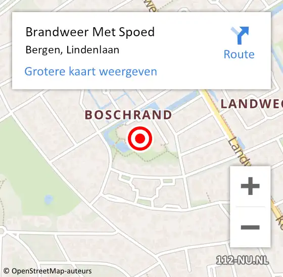Locatie op kaart van de 112 melding: Brandweer Met Spoed Naar Bergen, Lindenlaan op 25 december 2023 20:23