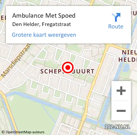 Locatie op kaart van de 112 melding: Ambulance Met Spoed Naar Den Helder, Fregatstraat op 25 december 2023 20:29