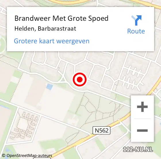 Locatie op kaart van de 112 melding: Brandweer Met Grote Spoed Naar Helden, Barbarastraat op 25 december 2023 20:47