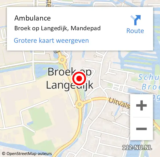 Locatie op kaart van de 112 melding: Ambulance Broek op Langedijk, Mandepad op 25 december 2023 21:06