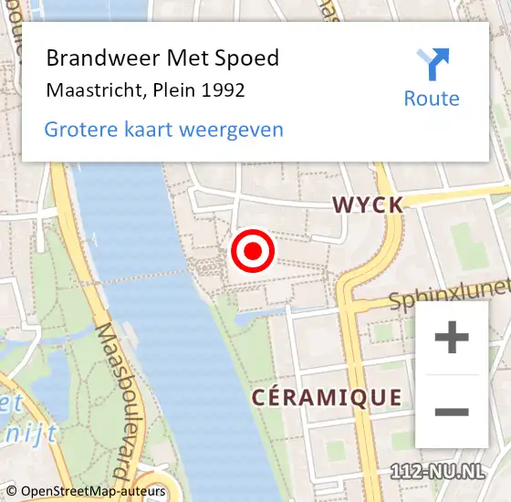 Locatie op kaart van de 112 melding: Brandweer Met Spoed Naar Maastricht, Plein 1992 op 25 december 2023 21:24