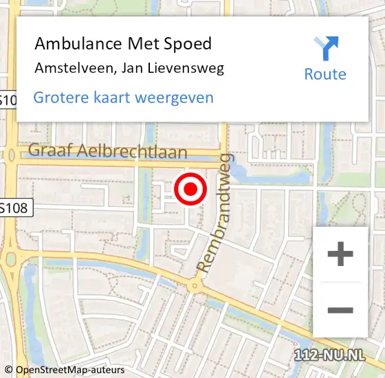 Locatie op kaart van de 112 melding: Ambulance Met Spoed Naar Amstelveen, Jan Lievensweg op 25 december 2023 21:39