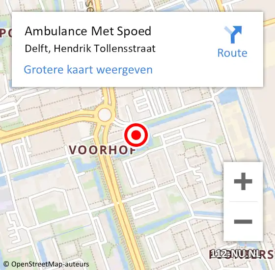 Locatie op kaart van de 112 melding: Ambulance Met Spoed Naar Delft, Hendrik Tollensstraat op 25 december 2023 21:51