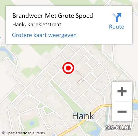 Locatie op kaart van de 112 melding: Brandweer Met Grote Spoed Naar Hank, Karekietstraat op 25 december 2023 22:19