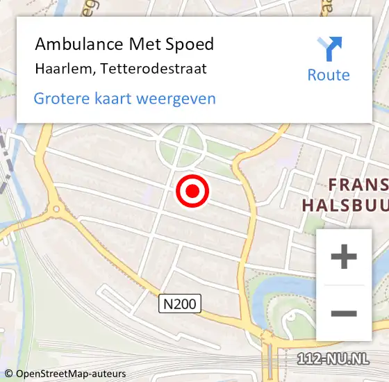 Locatie op kaart van de 112 melding: Ambulance Met Spoed Naar Haarlem, Tetterodestraat op 25 december 2023 22:50