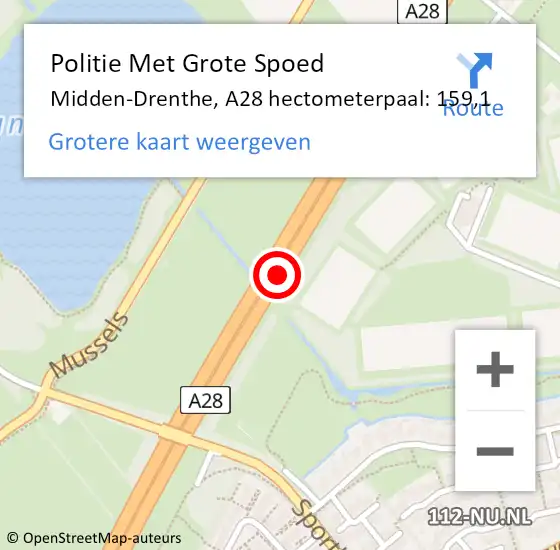 Locatie op kaart van de 112 melding: Politie Met Grote Spoed Naar Midden-Drenthe, A28 hectometerpaal: 159,1 op 25 december 2023 23:21