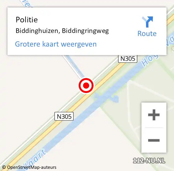 Locatie op kaart van de 112 melding: Politie Biddinghuizen, Biddingringweg op 19 september 2014 18:13