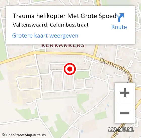 Locatie op kaart van de 112 melding: Trauma helikopter Met Grote Spoed Naar Valkenswaard, Columbusstraat op 26 december 2023 00:52