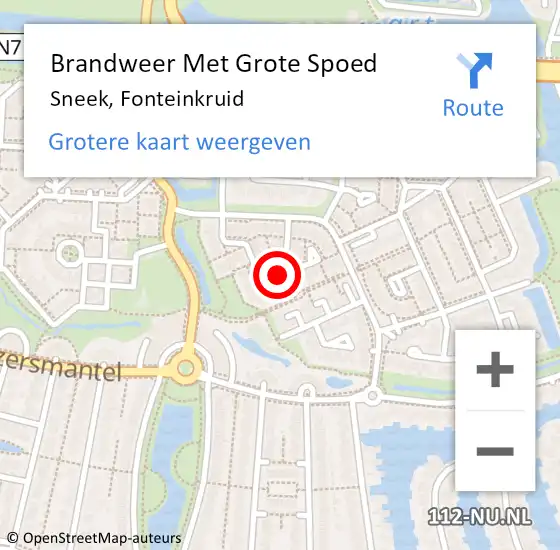 Locatie op kaart van de 112 melding: Brandweer Met Grote Spoed Naar Sneek, Fonteinkruid op 26 december 2023 01:02