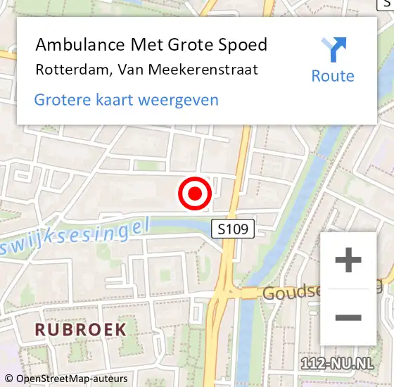 Locatie op kaart van de 112 melding: Ambulance Met Grote Spoed Naar Rotterdam, Van Meekerenstraat op 26 december 2023 01:04