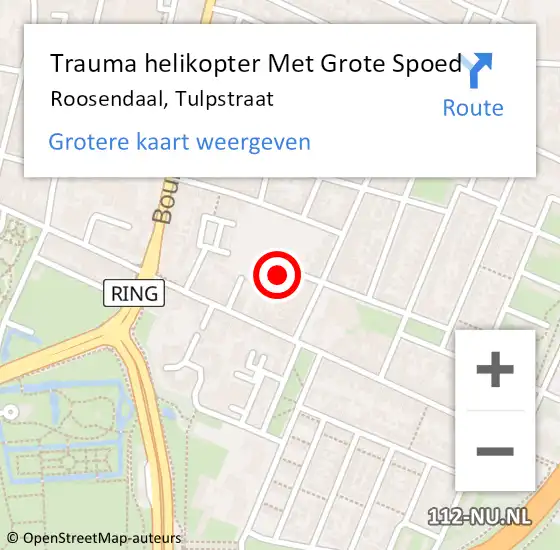 Locatie op kaart van de 112 melding: Trauma helikopter Met Grote Spoed Naar Roosendaal, Tulpstraat op 26 december 2023 02:44