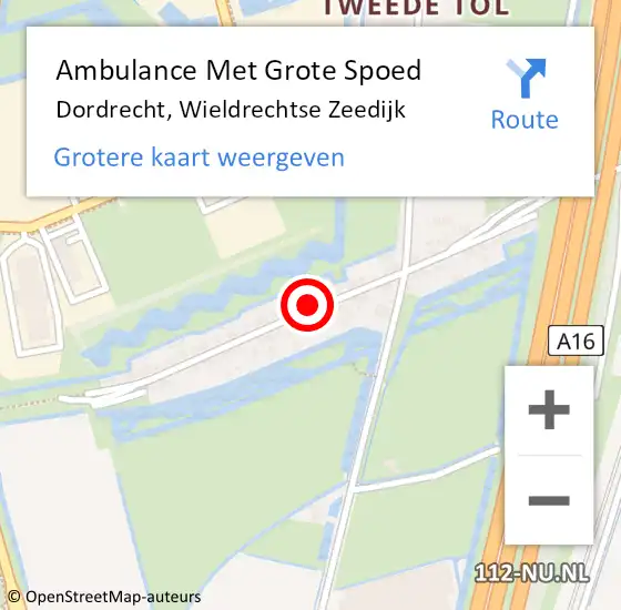 Locatie op kaart van de 112 melding: Ambulance Met Grote Spoed Naar Dordrecht, Wieldrechtse Zeedijk op 26 december 2023 03:02