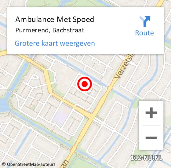 Locatie op kaart van de 112 melding: Ambulance Met Spoed Naar Purmerend, Bachstraat op 26 december 2023 05:15