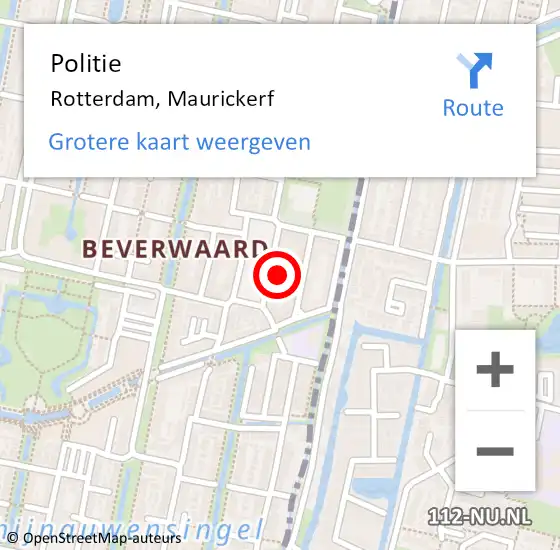 Locatie op kaart van de 112 melding: Politie Rotterdam, Maurickerf op 26 december 2023 06:12