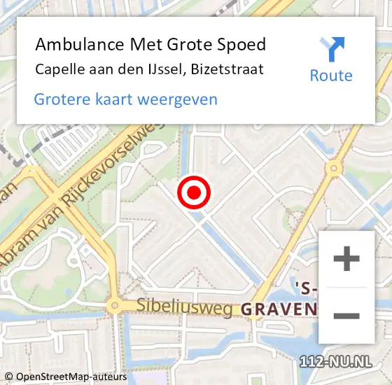 Locatie op kaart van de 112 melding: Ambulance Met Grote Spoed Naar Capelle aan den IJssel, Bizetstraat op 26 december 2023 06:31