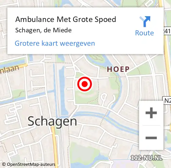 Locatie op kaart van de 112 melding: Ambulance Met Grote Spoed Naar Schagen, de Miede op 26 december 2023 06:53