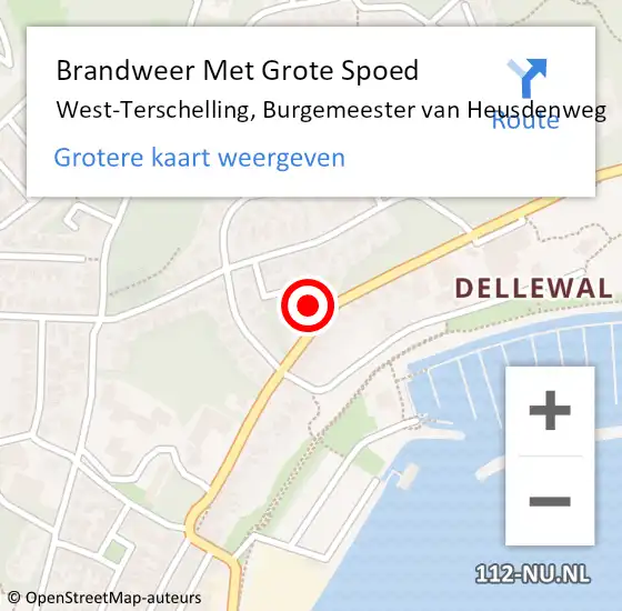 Locatie op kaart van de 112 melding: Brandweer Met Grote Spoed Naar West-Terschelling, Burgemeester van Heusdenweg op 26 december 2023 07:09