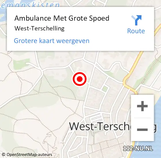 Locatie op kaart van de 112 melding: Ambulance Met Grote Spoed Naar West-Terschelling op 26 december 2023 07:25