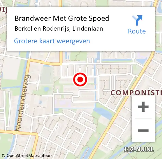 Locatie op kaart van de 112 melding: Brandweer Met Grote Spoed Naar Berkel en Rodenrijs, Lindenlaan op 26 december 2023 07:27