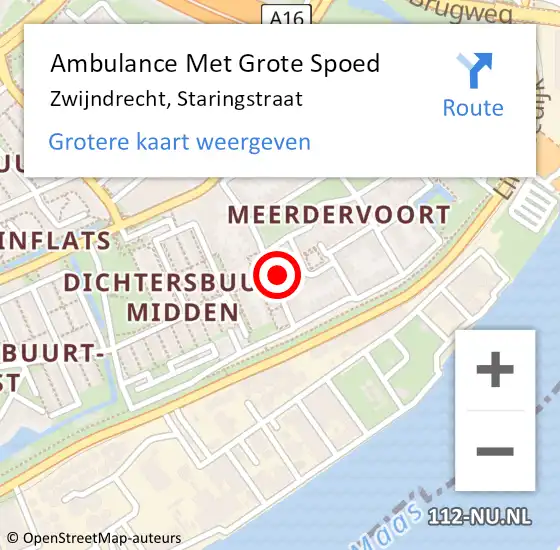 Locatie op kaart van de 112 melding: Ambulance Met Grote Spoed Naar Zwijndrecht, Staringstraat op 26 december 2023 08:20