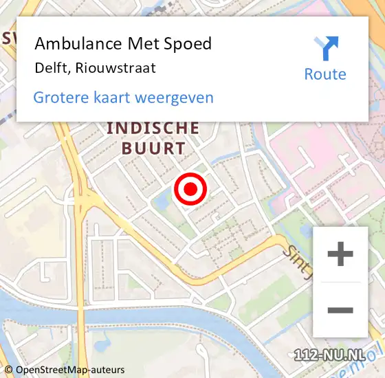 Locatie op kaart van de 112 melding: Ambulance Met Spoed Naar Delft, Riouwstraat op 26 december 2023 09:32