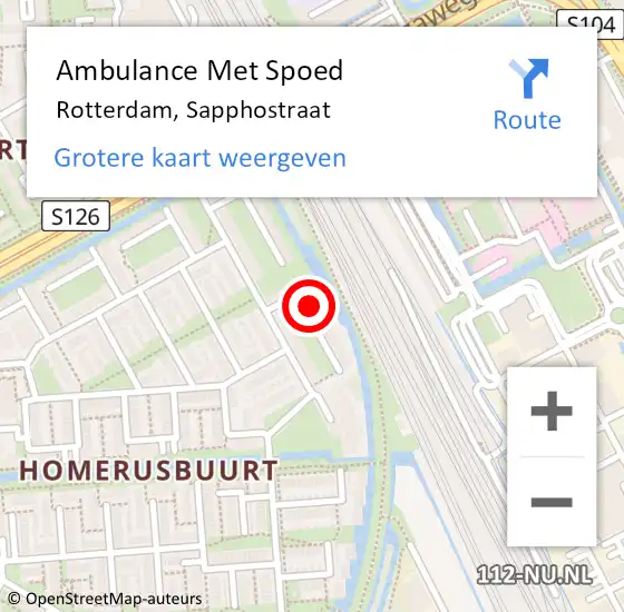Locatie op kaart van de 112 melding: Ambulance Met Spoed Naar Rotterdam, Sapphostraat op 26 december 2023 11:15